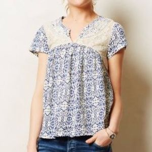 Anthropologie Akemi Kin White Lace Peek Top XSP